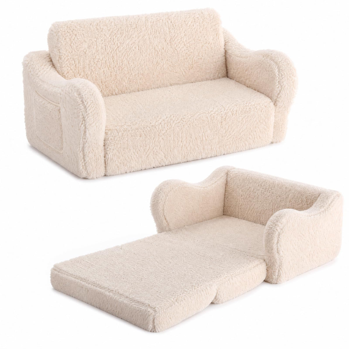 MOMCAYWEX Kids Sofa Chair, 2-in-1 Foldable Couch, Sherpa, Grey