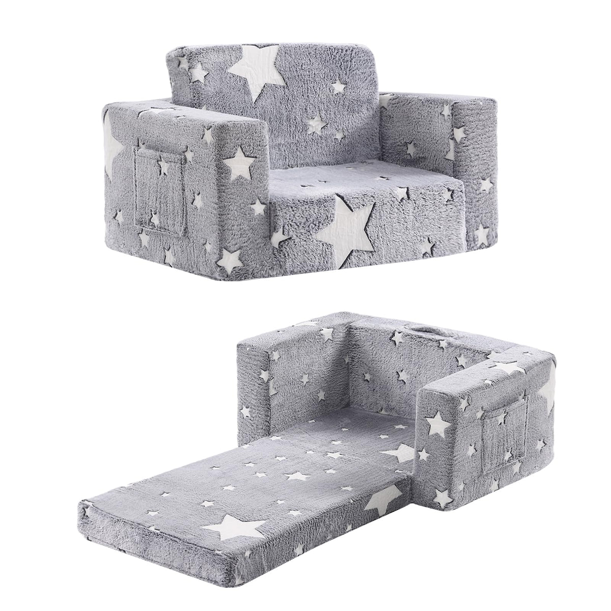 Kids Chair Sherpa Kids Couch, 2-in-1 Soft Kids Armchair for Kids' Room, Convertible Sofa for Girls and Boys, Child Reading Chair for Playroom, Living Room, Pet, Beige