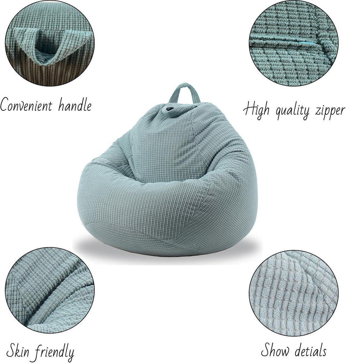 ENBAOHUI 3 Ft Bean Bag Chair Cover (No Filler) Stuffed Animal Storage Bean Bag Cover for Pets Dogs/Cats Bed Corduroy Stuffed for Organizing Plush Toys
