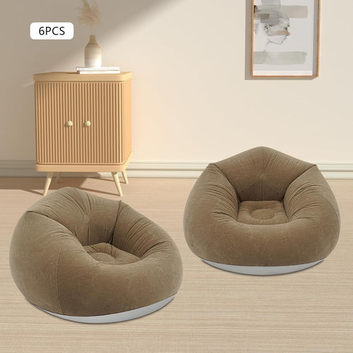 6 Pcs Inflatable Bean Bag Chairs for Adults with Foot Pump, 330lbs Capacity Blow up Couch Folding Portable Inflatable Couch Lazy Sofa for Living Room Reading Gaming (Coffee Color)