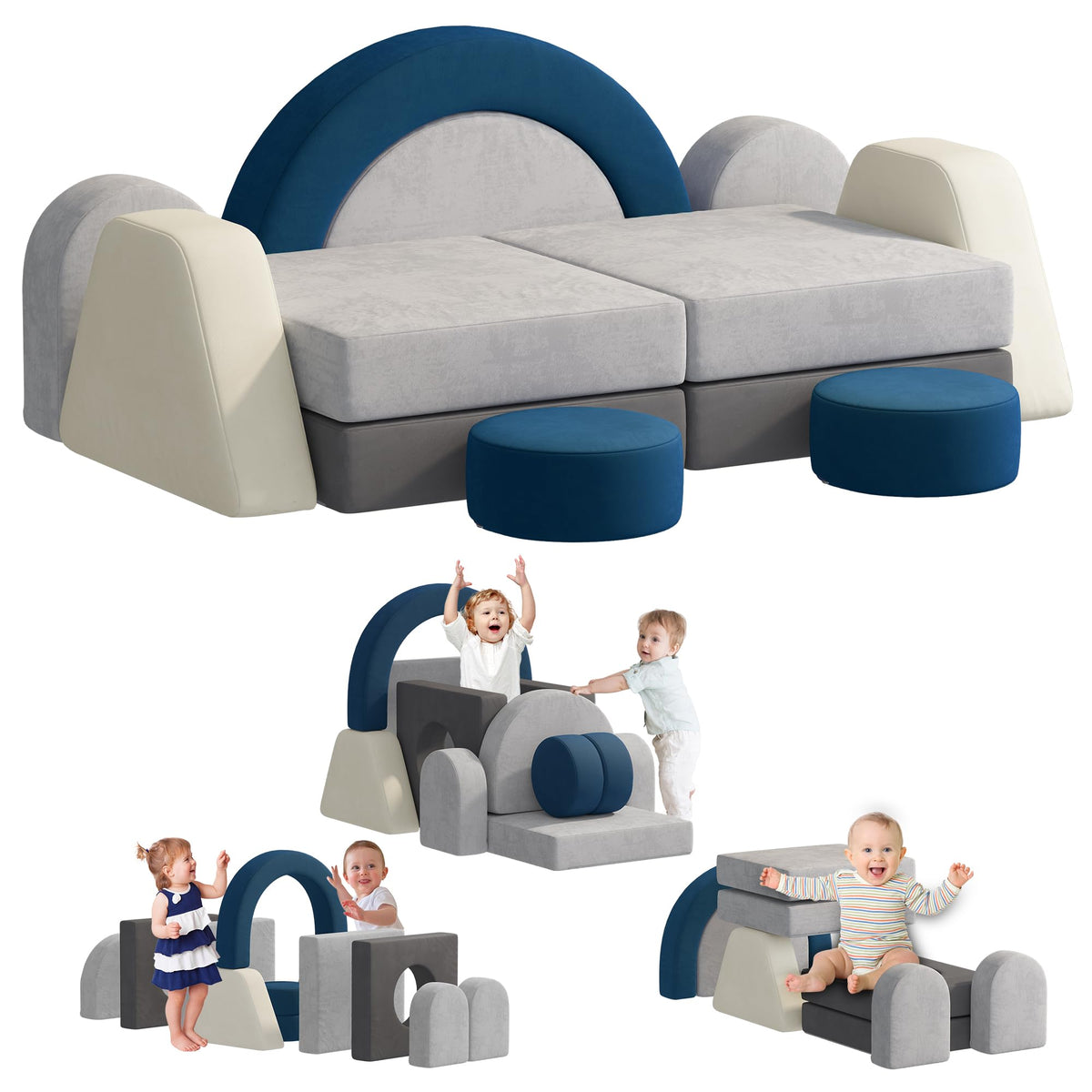 HedoAjim 7 PCS Modular Kids Play Block Sofa Child Couch Toddler Building Fortplay Bedroom Playroom Baby Convertible Floor Foam Cushion for Boys & Girls(Beige-Single)