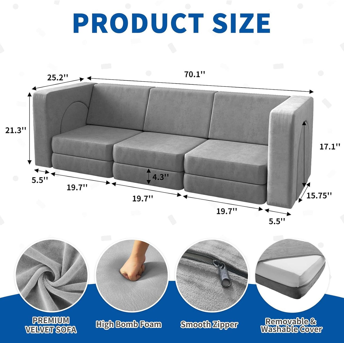 wanan Kids Couch 13PCS, Modular Kids Play Couch for Playroom Bedroom, 13 in 1 Multifunctional Kid Sofa for Playing, Creativing, Sleeping, Indoor Toddler Couches for Boys and Girls(Grey)