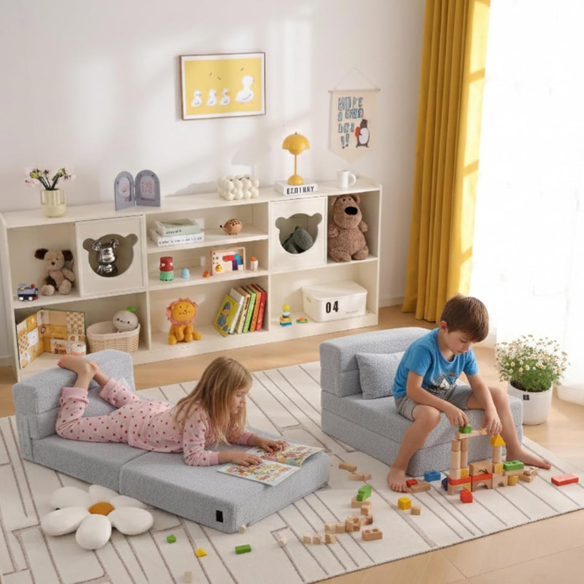 Foldable Sofa for Kids with Pillow, Washable Folding Floor Mat for Child