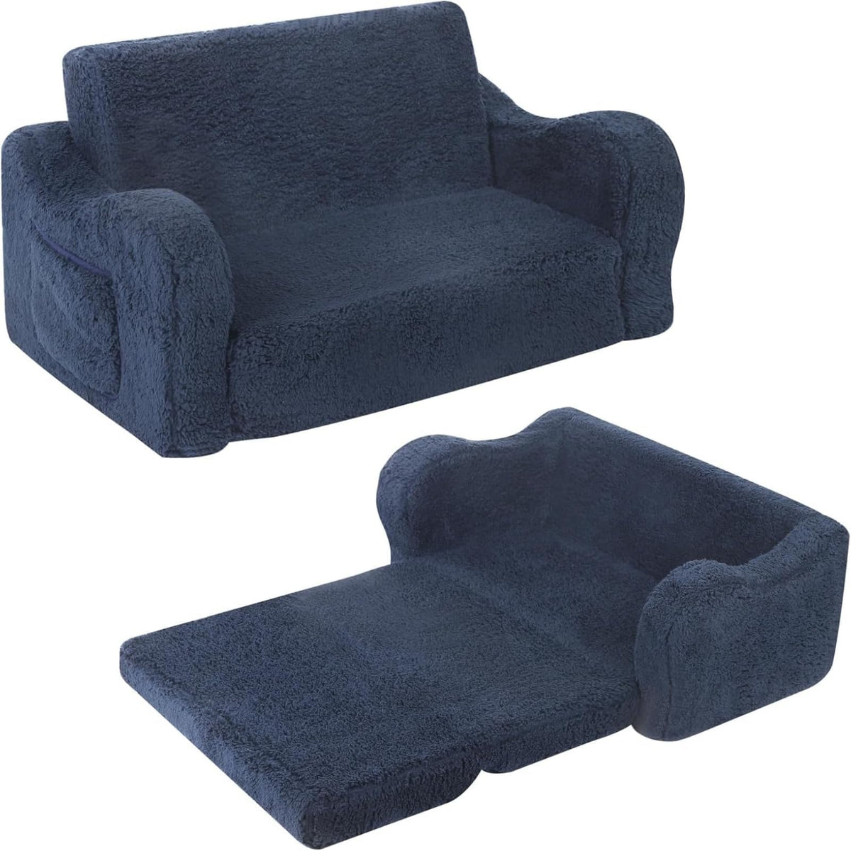 MOMCAYWEX Kids Sofa Chair, 2-in-1 Foldable Couch, Sherpa, Grey