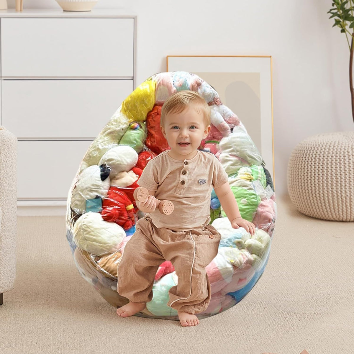 Stuffed Animal Bean Bag Storage PVC Clear Chair Extra Large Water Resistant Soft Toy Storage Kids Sofa for Organizing Sitting, 29.5x29.5x23.6in