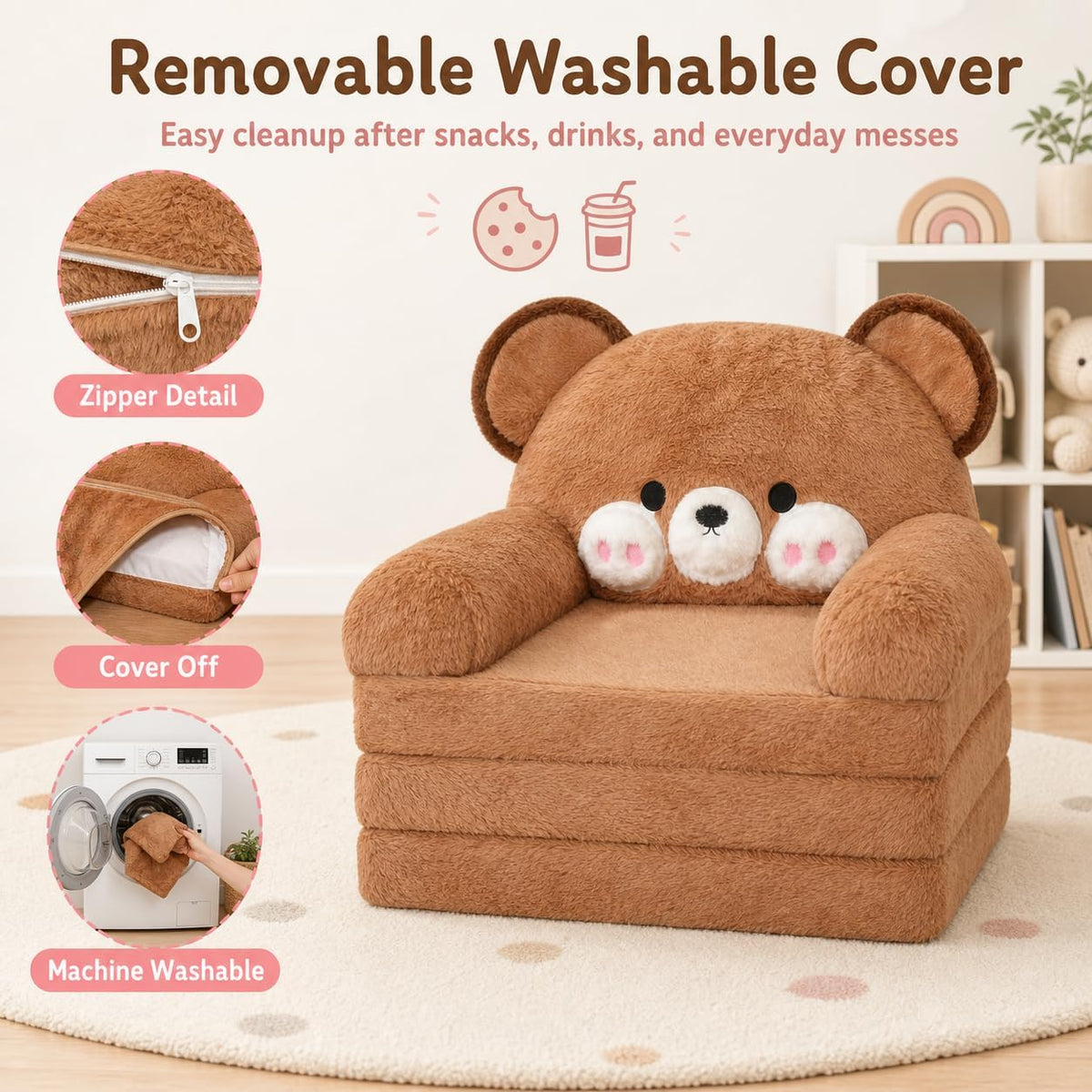 MONKISS Kids Couch, Toddler Chair Comfy, 2 in 1 Fold Out Kids Sofa