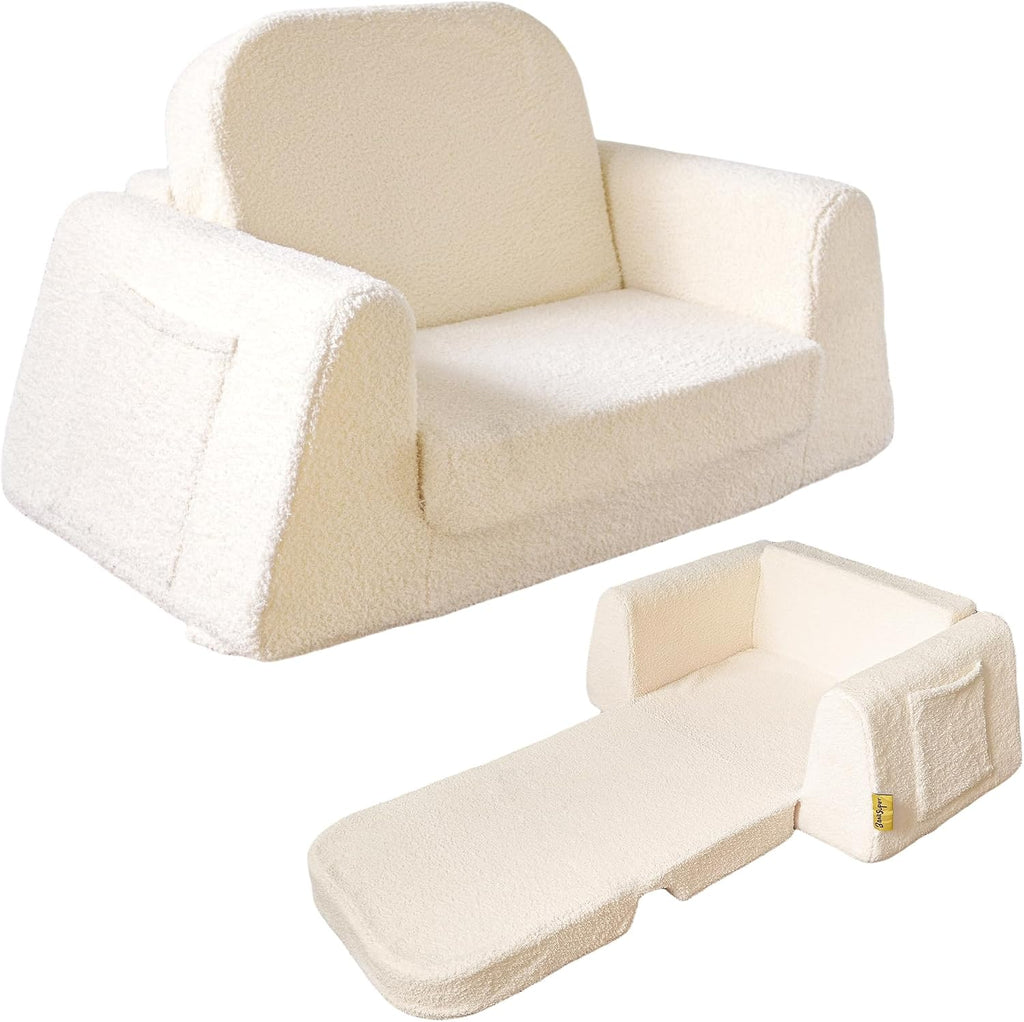 BanaSuper Wide Kids Sofa, Foam Couch for Children 3-8, Cream