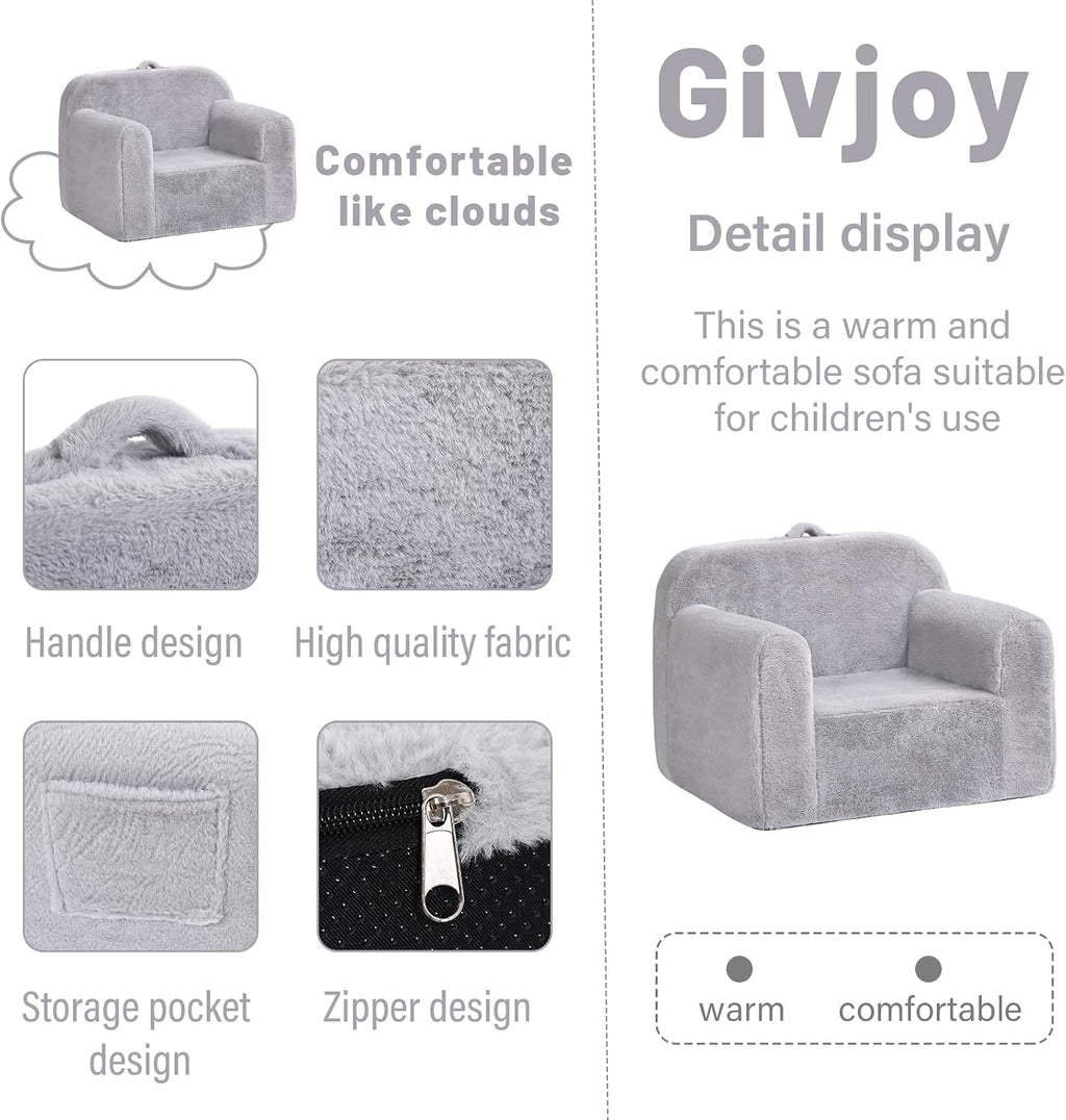 Kids Chair Plush Kids Couch, Comfy Kid Sofa Chair for Playroom, Convertible Child Couch for Playroom, Girls and Boys, Reading Chair for Kids Grey