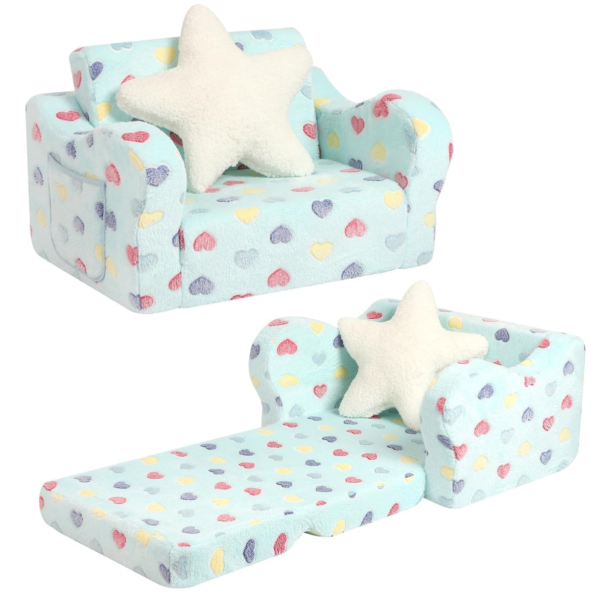 MOMCAYWEX Kids Sofa Chair, 2-in-1 Foldable Couch, Sherpa, Grey