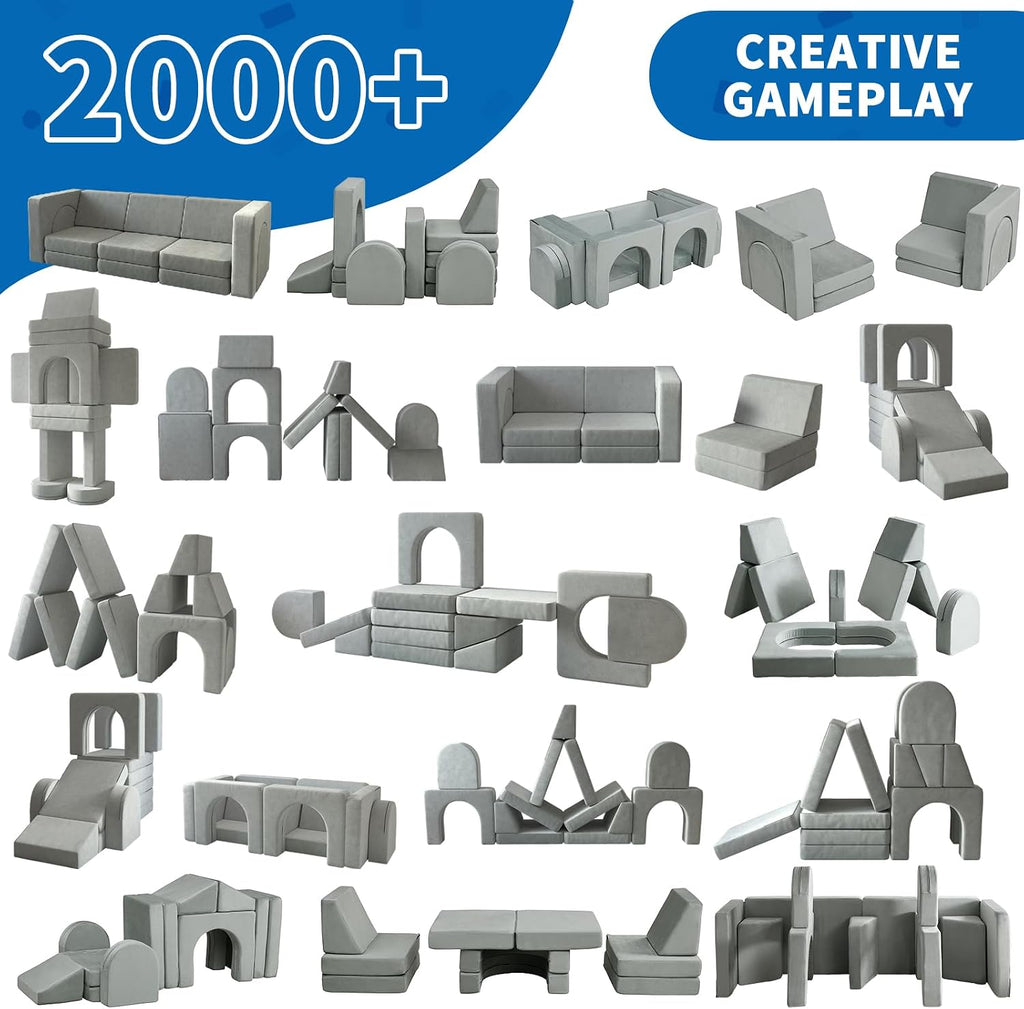 wanan Kids Couch 13PCS, Modular Kids Play Couch for Playroom Bedroom, 13 in 1 Multifunctional Kid Sofa for Playing, Creativing, Sleeping, Indoor Toddler Couches for Boys and Girls(Grey)