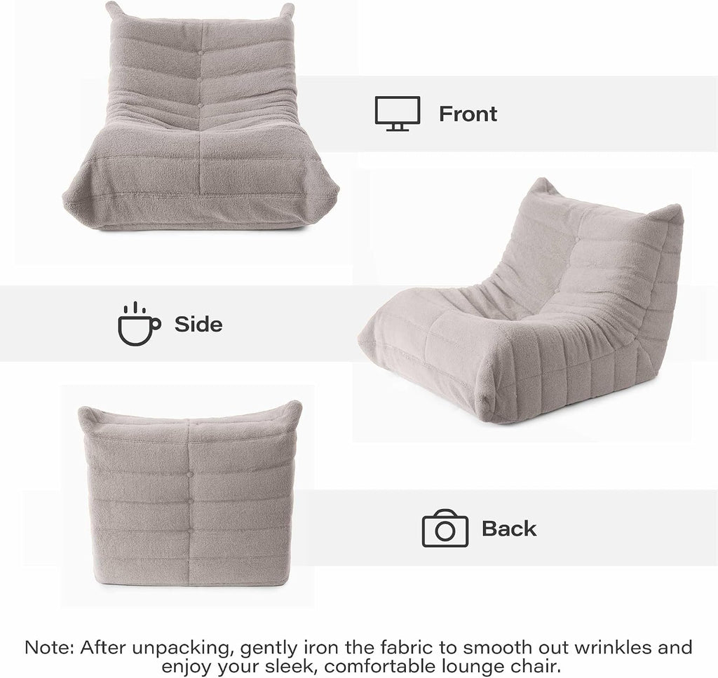 LAUSAINT HOME Memory Foam Bean Bag Chair for Adults, Bean Bag Couch Chenille Fabric with Ergonomic Design for Living Room and Bedroom, No Assembly Required(Grey)