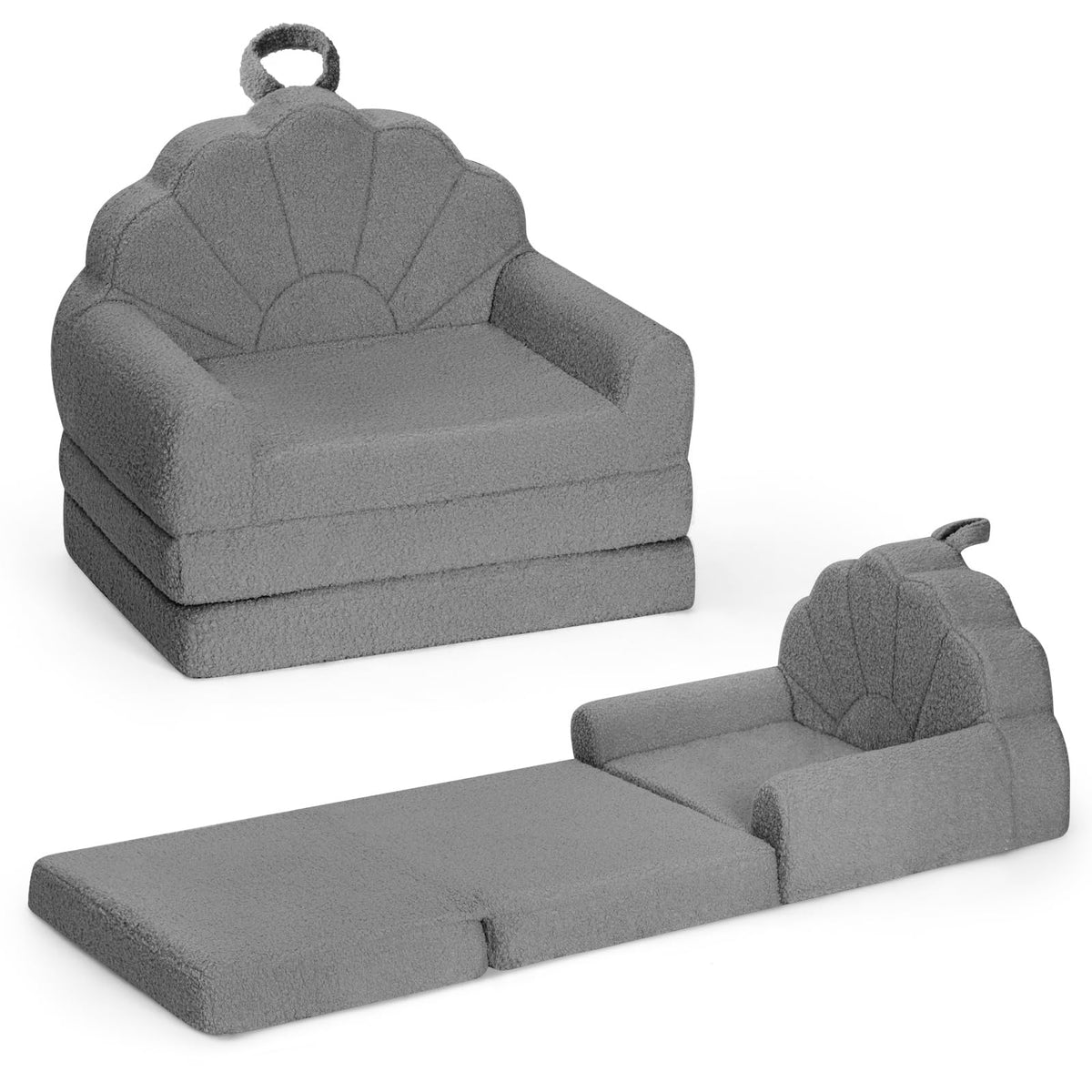 Airpanda Cozy Kids Couch and Chair, Fold Out Foam Sofa, Beige