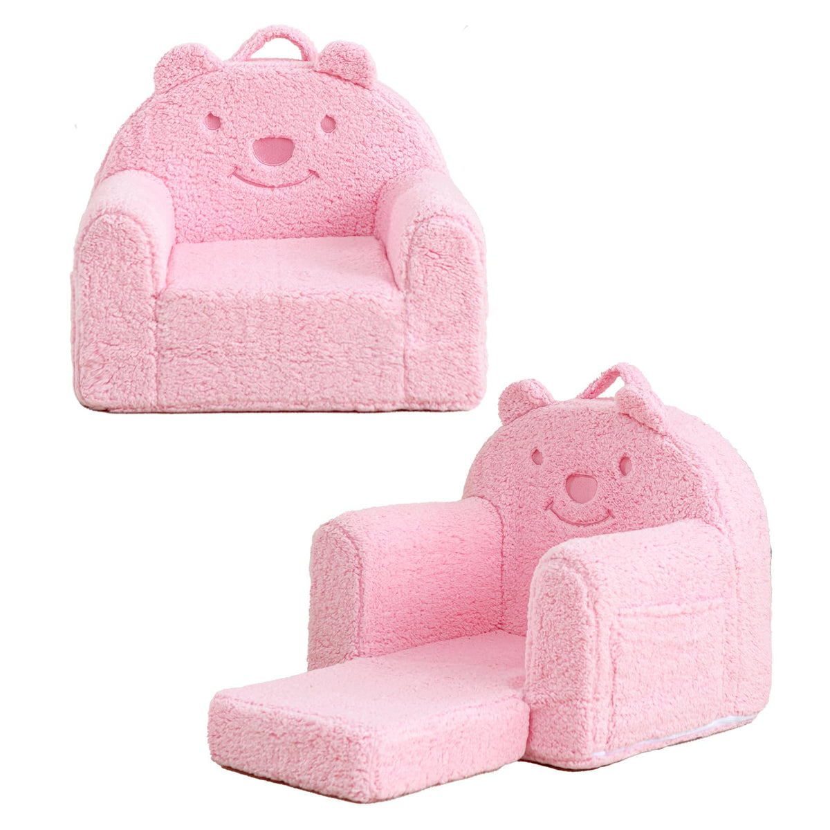 Toddler Chair,Sherpa Bear Toddler Couch Fold Out,Children Reading Chair,Flip Out Kids Couch,Kids Sofa Convertible for Gift (Brown Bear)