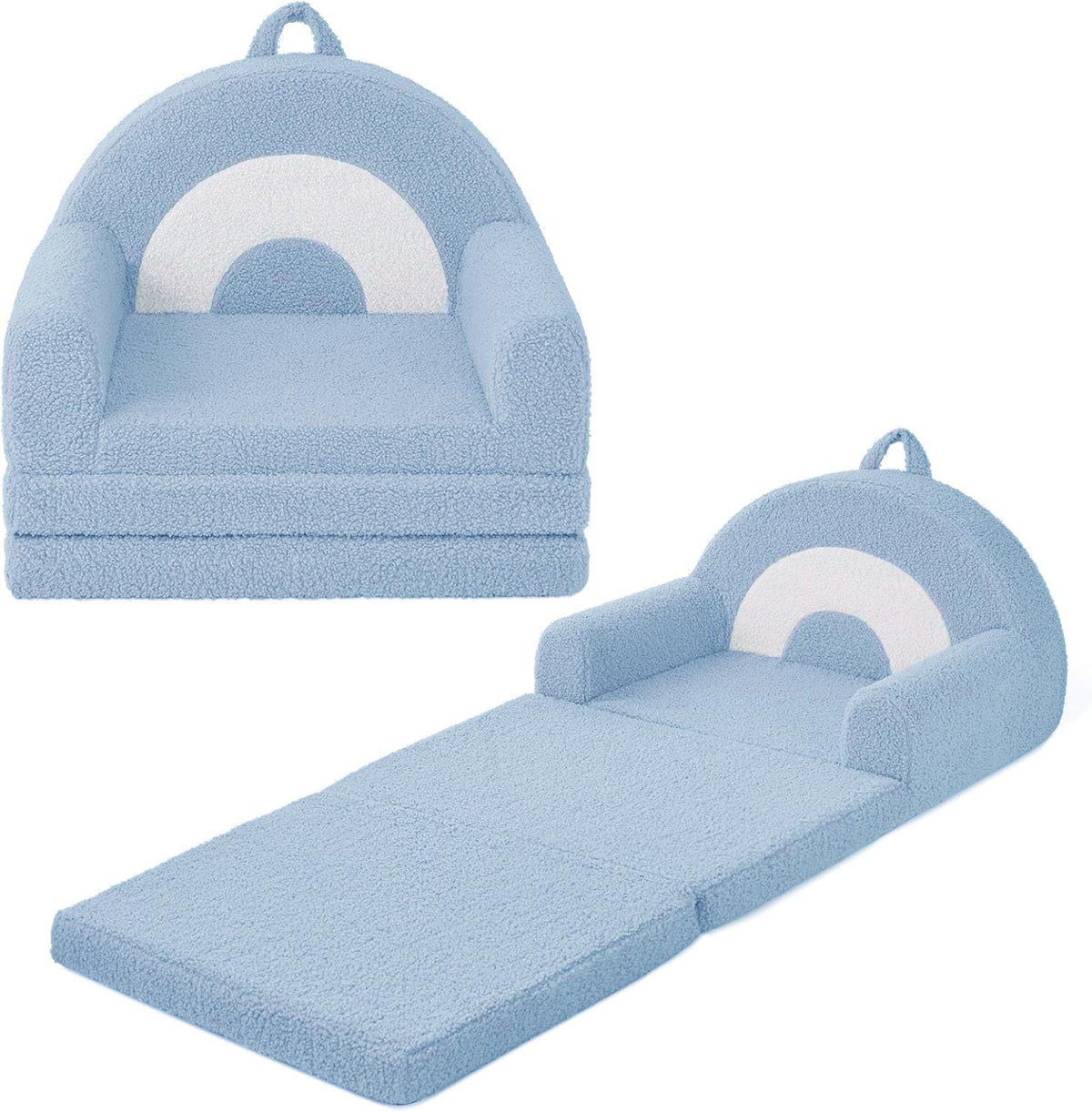 Kids Couch for Toddlers, 2-in-1 Fold Out Toddler Sofa and Lounger, Supportive Foam Chair with Removable Washable Cover for Playroom, Bedroom and Reading, Sage Green