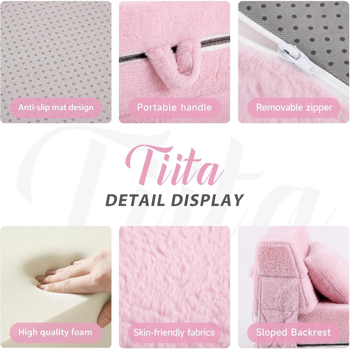 Tiita Convertible Folding Kids Sofa Bed with Pillow & Storage Bag, Plush Fabric Floor Mattress Couch Bed, Washable Cover, Kids Room, Playroom, Dorm, Apartment, Pink