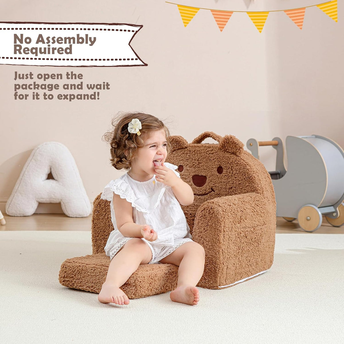 Toddler Chair,Sherpa Bear Toddler Couch Fold Out,Children Reading Chair,Flip Out Kids Couch,Kids Sofa Convertible for Gift (Brown Bear)