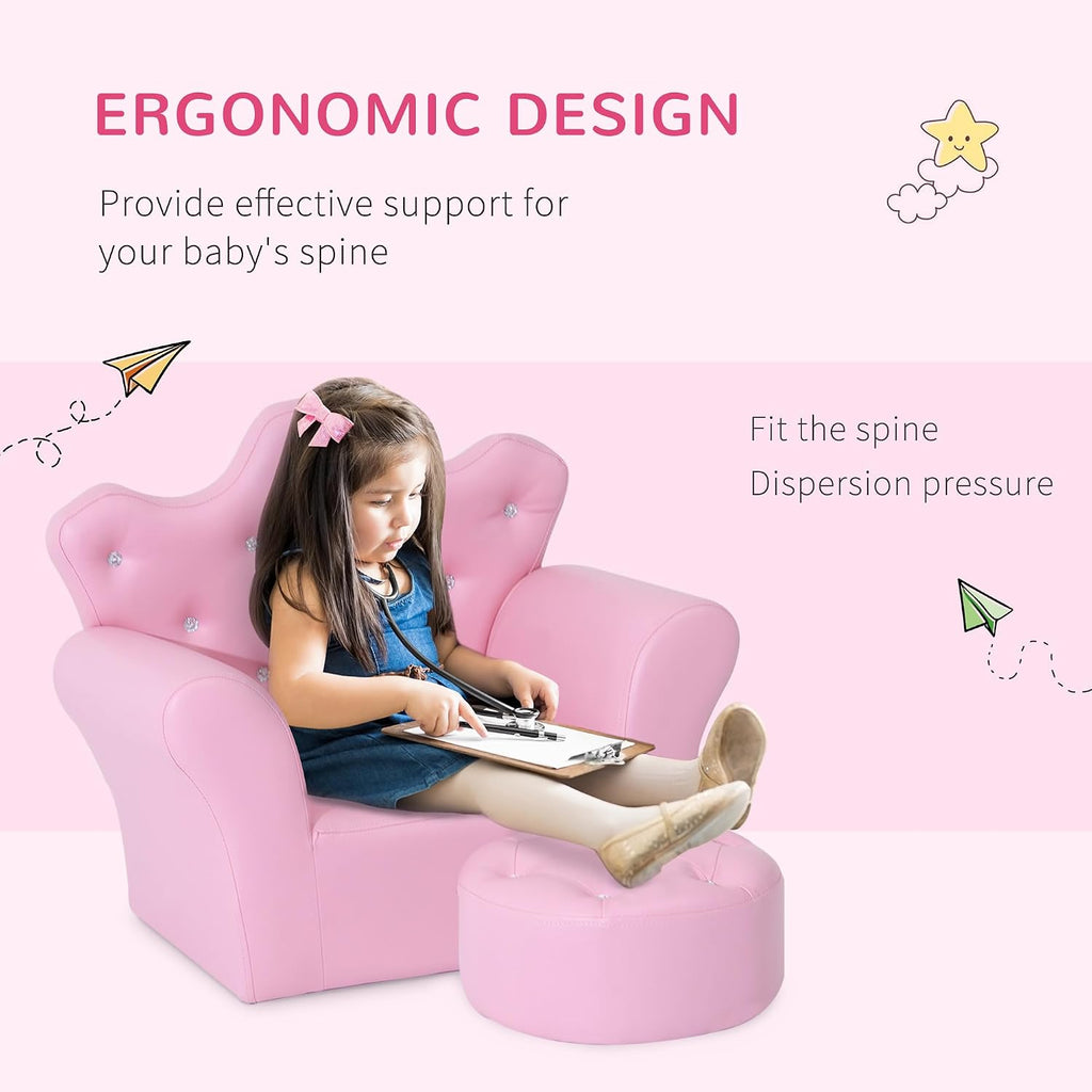 Qaba Kids Sofa Set with Footstool Baby Sofa Chair for Toddlers Girls Pink