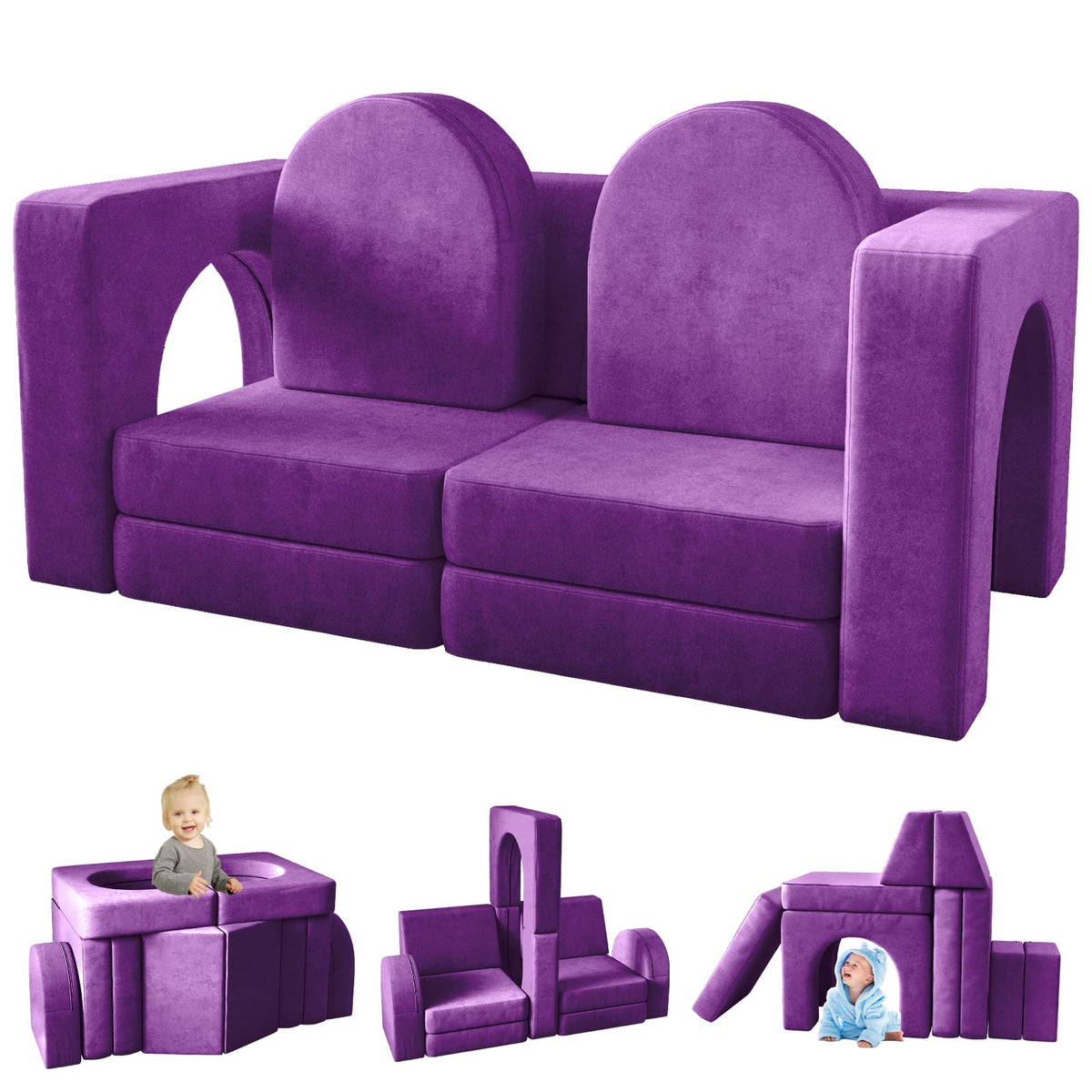 wanan Kids Couch 10PCS, Modular Kids Play Couch for Playroom Bedroom, 10 in 1 Multifunctional Kid Sofa for Playing, Creativing, Sleeping, Indoor Toddler Couches for Boys and Girls(Grey)