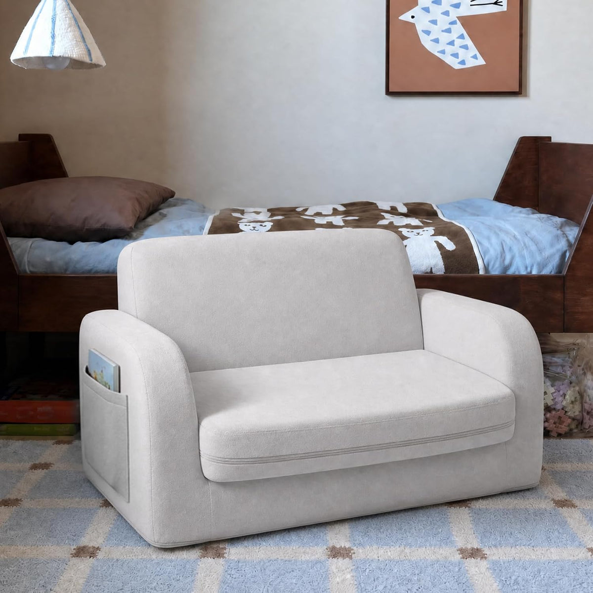 little dove 3-in-1 Extra Wide Convertible Kids Couch, Flip Open Kid Sofa, Machine-Washable Kid Couch for Girls, Kids Sofa for Fun Playtime, Gray