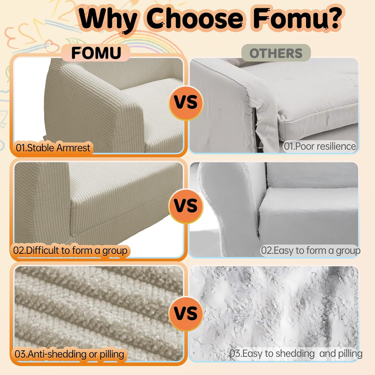 Toddler Couch, Soft Kids Couch Bed Fold Out, 2-in-1 Kids Chairs Comfy, Toddler Chairs 1-8 Years Old, Toddler Chairs Comfy, Kid Sofa Lounge Chair(100% Polyester, Beige White, 27.5"×17.7"×20.8")