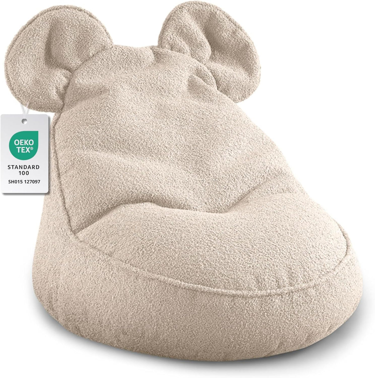 Gutekissen® Kids Bean Bag Chair Miki with Ears – Soft Montessori Floor Seat for Kids Ages 3+, Playroom & Children's Room (Beige, 27x27x20 Inches)