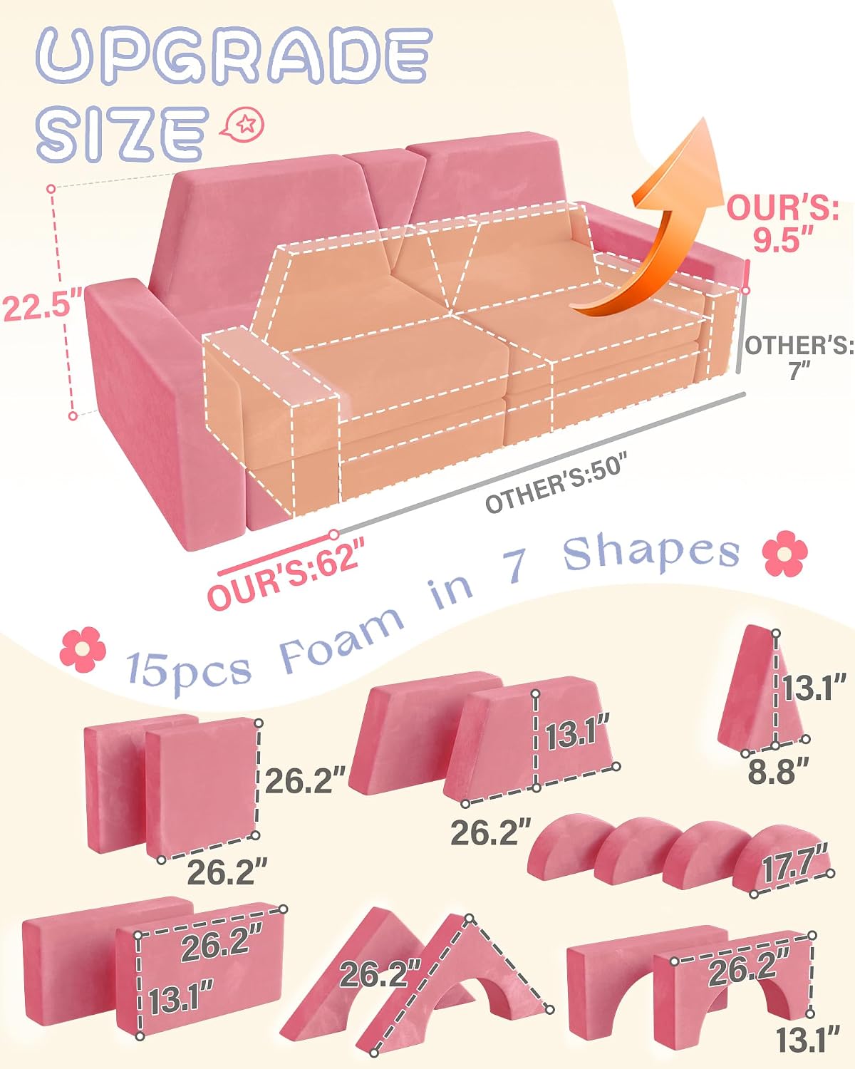 YEFU 15pcs Modular Kids Play Couch，1000+ Imagination Creative Play