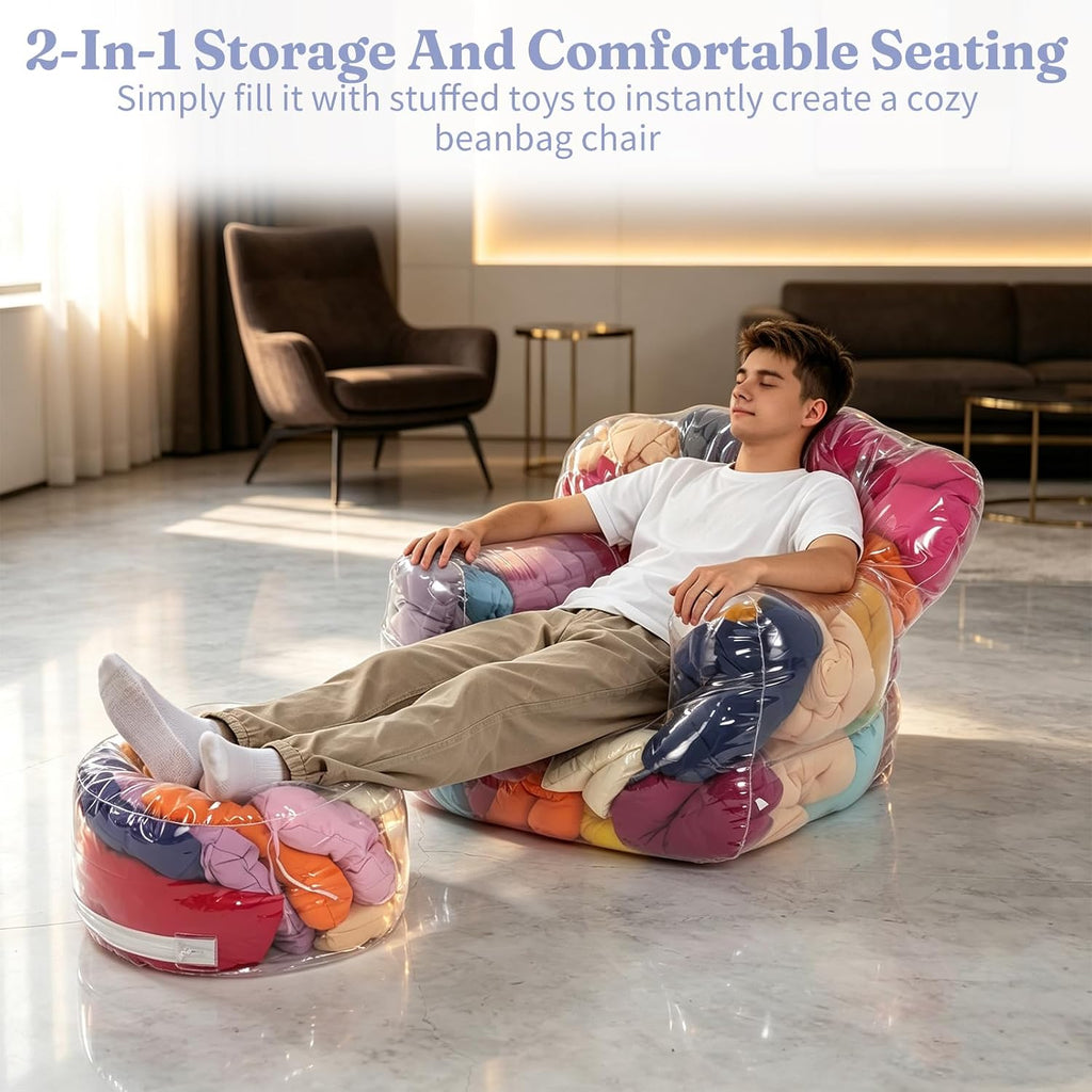 2 Pack Clear Stuffed Animal Storage Chair, Bean Bag Chair Covers
