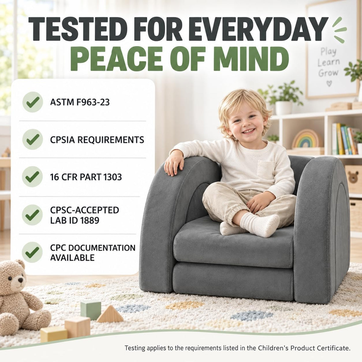 PY HOME & SPORTS Kids Modular Sofa Play Set, 7-Piece Creative Foam Couch for Children, Soft Coral Fleece, Multiple Configurations, Improves Hands-On Skills & Imagination, Compressed Packaging(Grey)