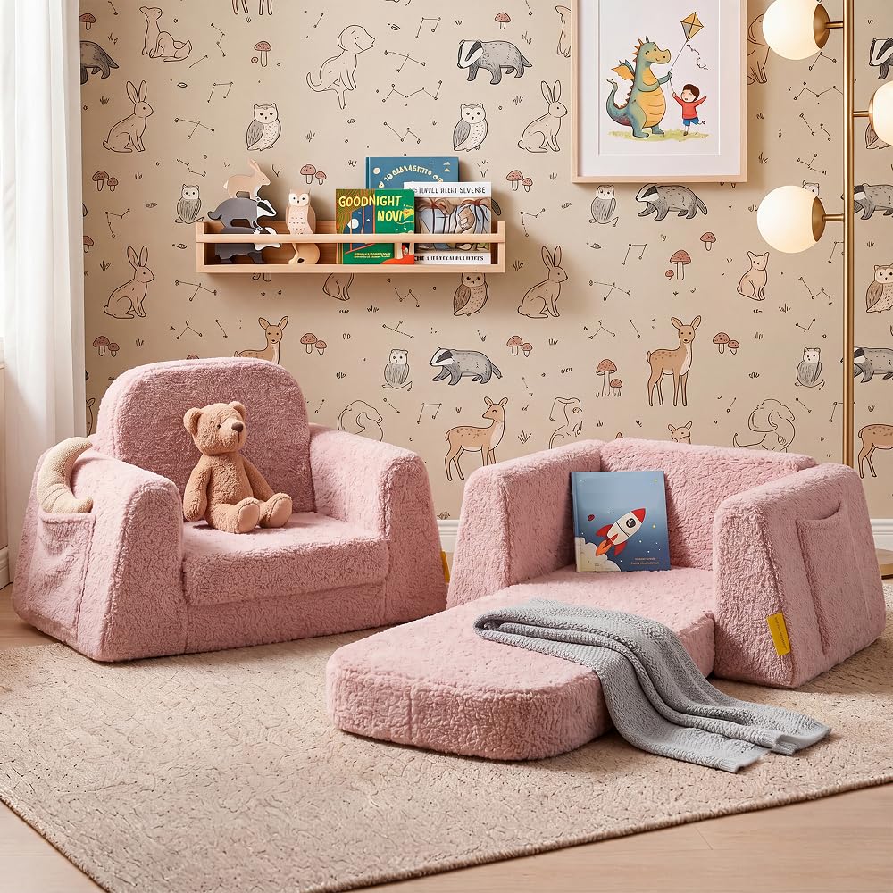 BanaSuper Wide Kids Sofa, Foam Couch for Children 3-8, Cream