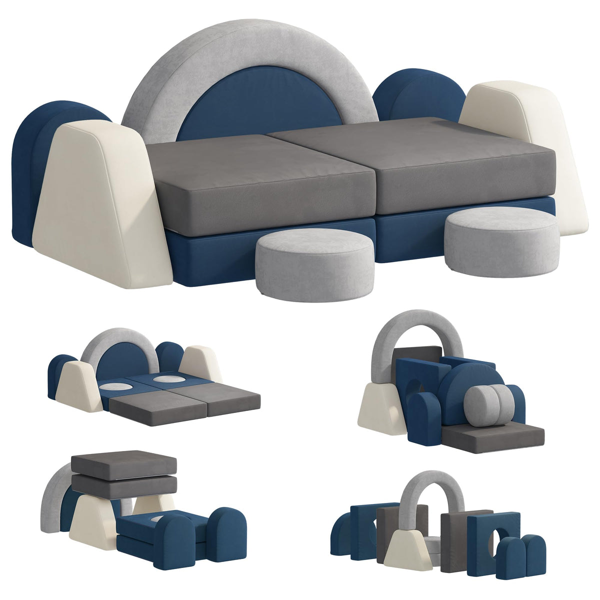 HedoAjim 7 PCS Modular Kids Play Block Sofa Child Couch Toddler Building Fortplay Bedroom Playroom Baby Convertible Floor Foam Cushion for Boys & Girls(Beige-Single)