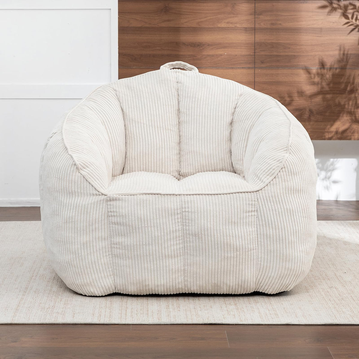 White Big Bean Bag Chairs for Adults Kids with Armrests, Faux Fur Bean Bag Chairs for Teens, Oversized Lazy Bean Bags Sofa Fluffy Floor Lounge Chair, Large Bean Bag Couch for Bedroom