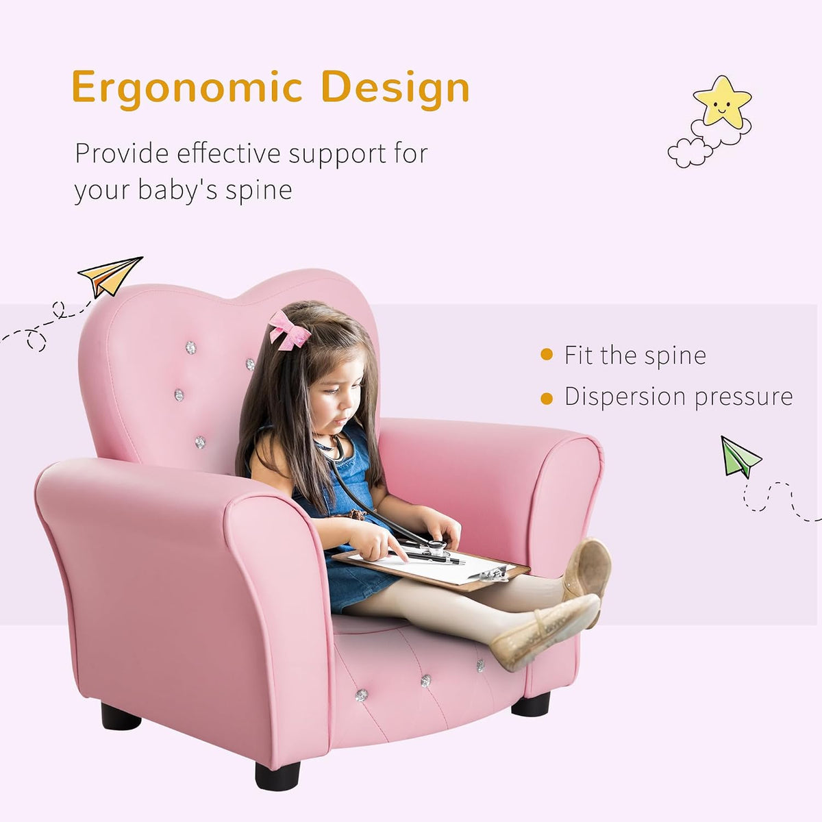 Qaba Kids Sofa Tufted Princess Chair for Preschool Child Pink