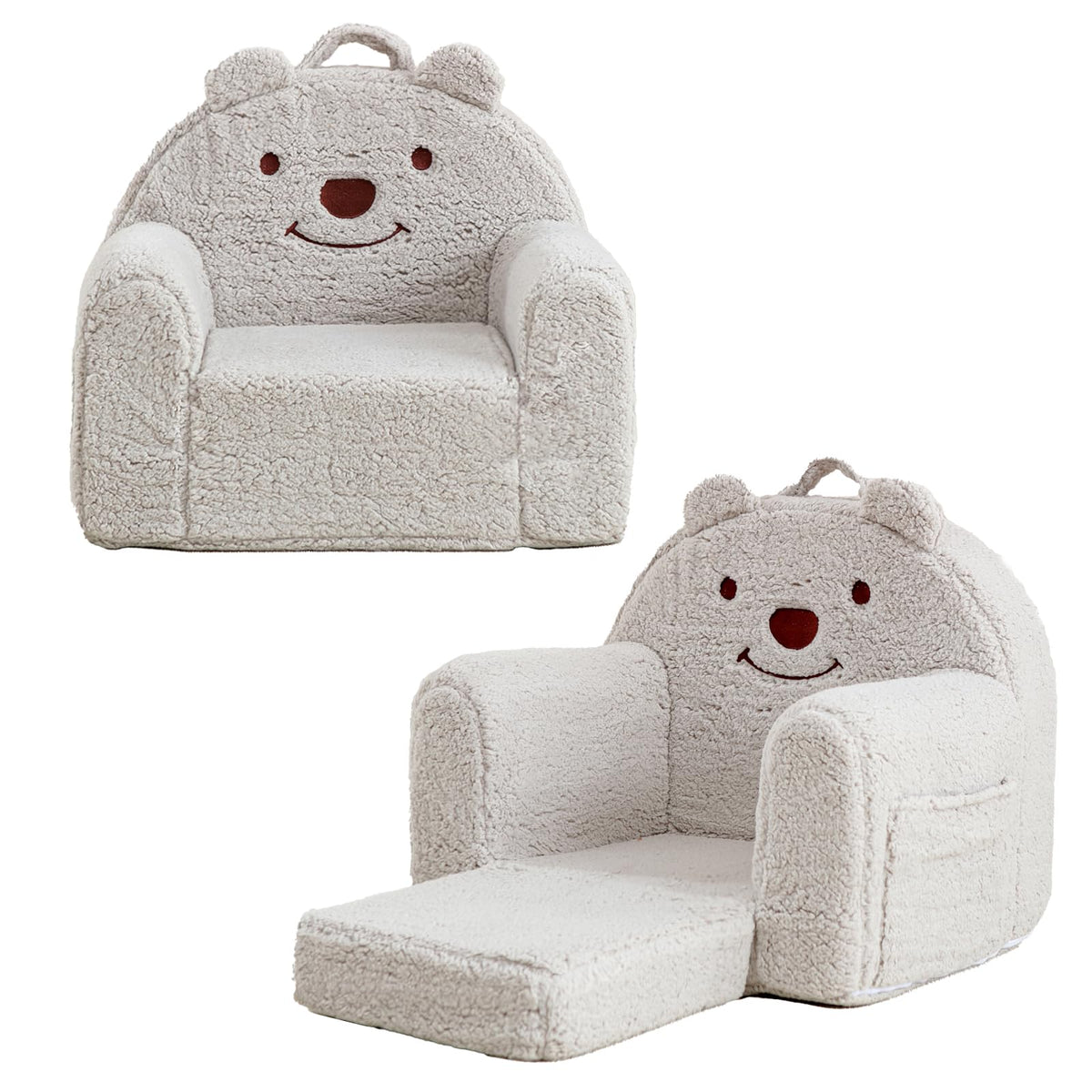 Toddler Chair,Sherpa Bear Toddler Couch Fold Out,Children Reading Chair,Flip Out Kids Couch,Kids Sofa Convertible for Gift (Brown Bear)