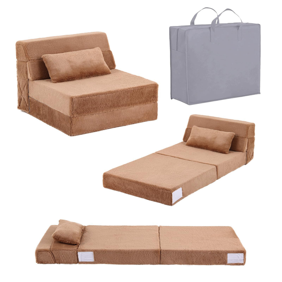 Tiita Convertible Folding Kids Sofa Bed with Pillow & Storage Bag, Plush Fabric Floor Mattress Couch Bed, Washable Cover, Kids Room, Playroom, Dorm, Apartment, Pink