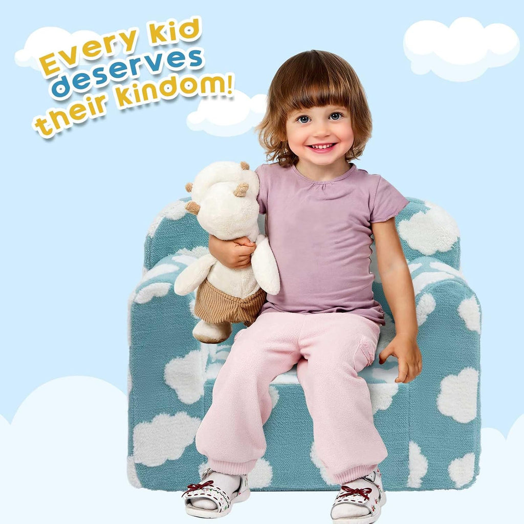 ALIMORDEN Kids Ultra-Soft Snuggle Foam Filled Chair, Toddler Cuddly Reading Couch, Blue