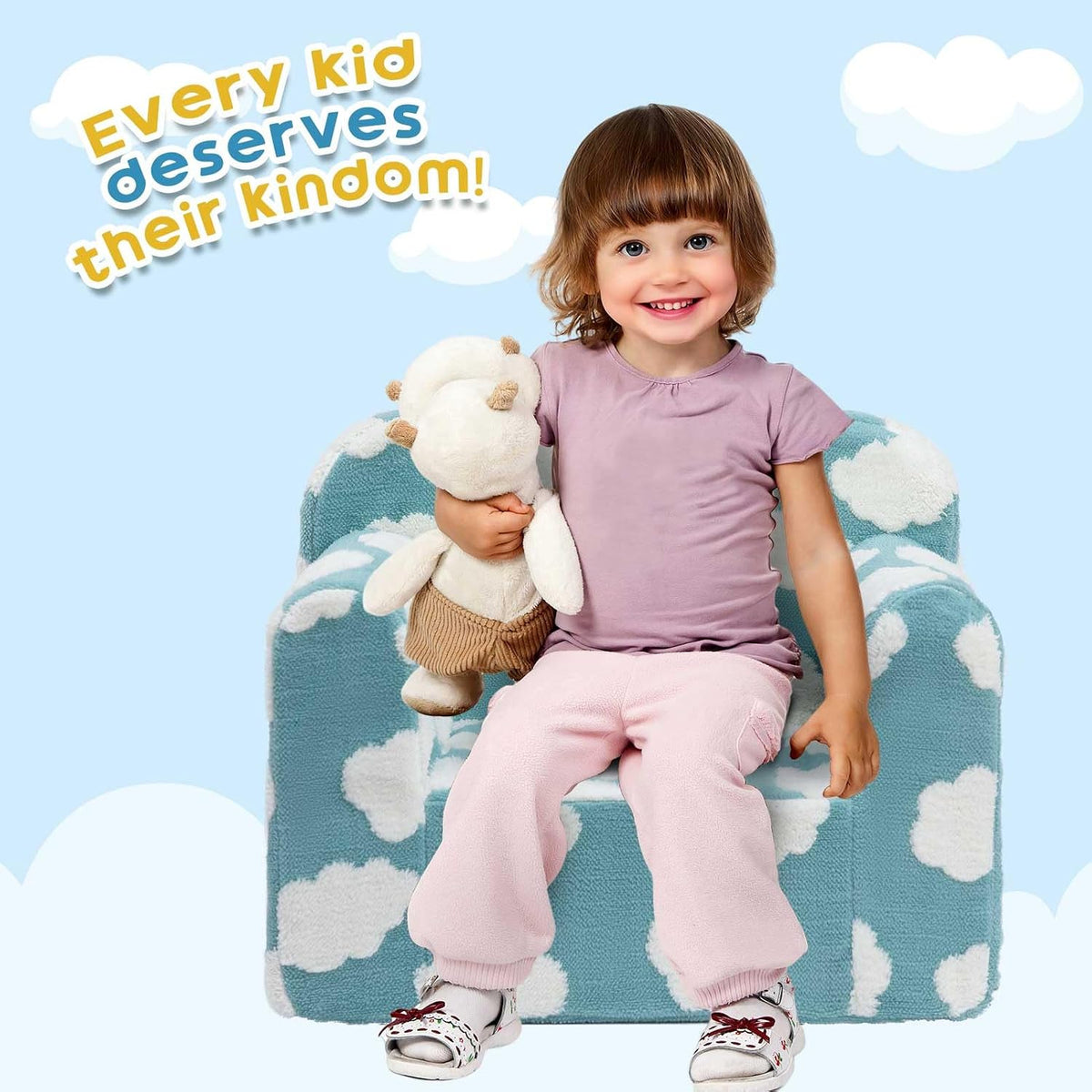 ALIMORDEN Kids Ultra-Soft Snuggle Foam Filled Chair, Toddler Cuddly Reading Couch, Blue