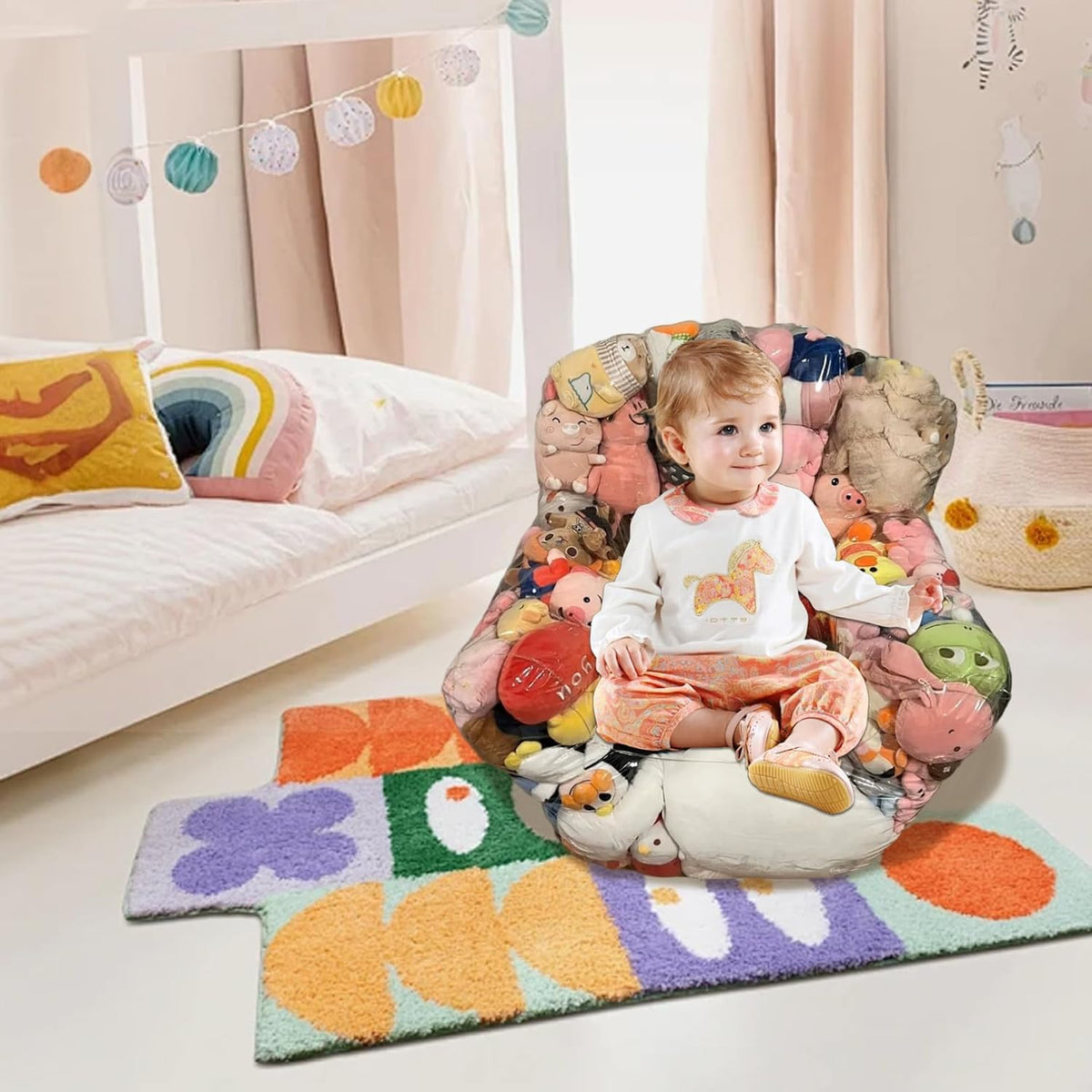 Bean Bag Stuffed Animal Storage Waterproof PVC Clear Bean Bag with Zipper Stuffable for Kids Toddler Armchair for Organizing Kids Rooms Stuffed Animal Storage Toy Bags Bath Toy