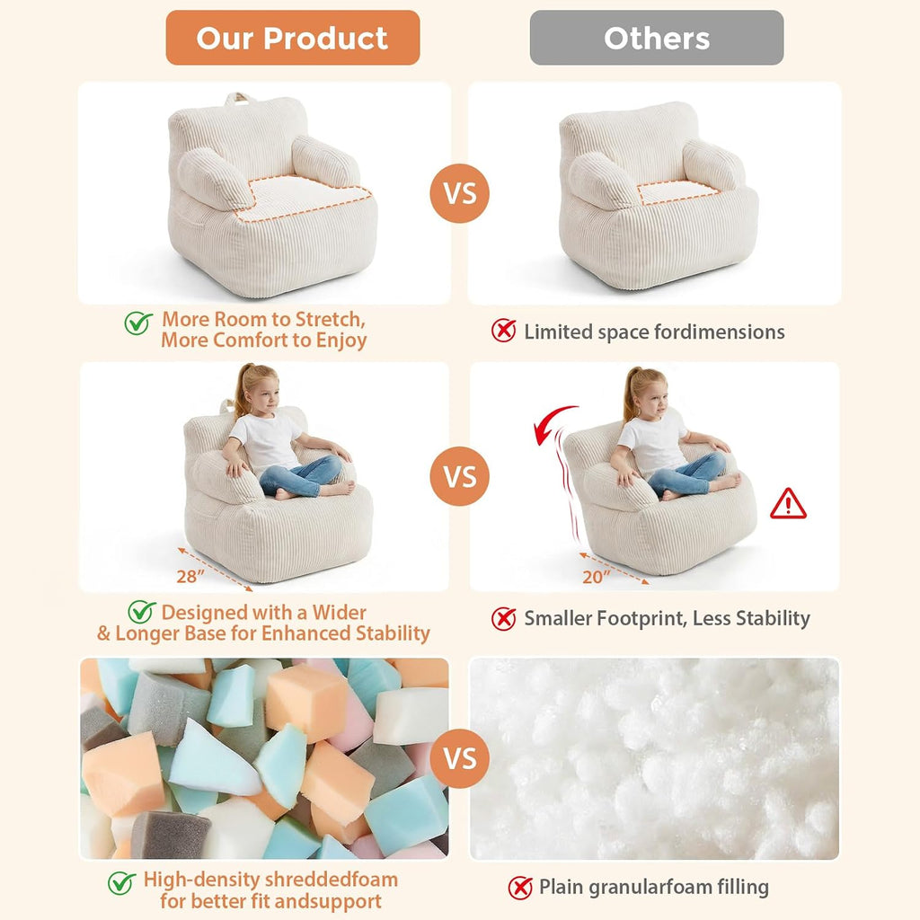 Bean Bag Chairs for Kids, Comfy Bean Bag Sofa for Boys & Girls, Beige