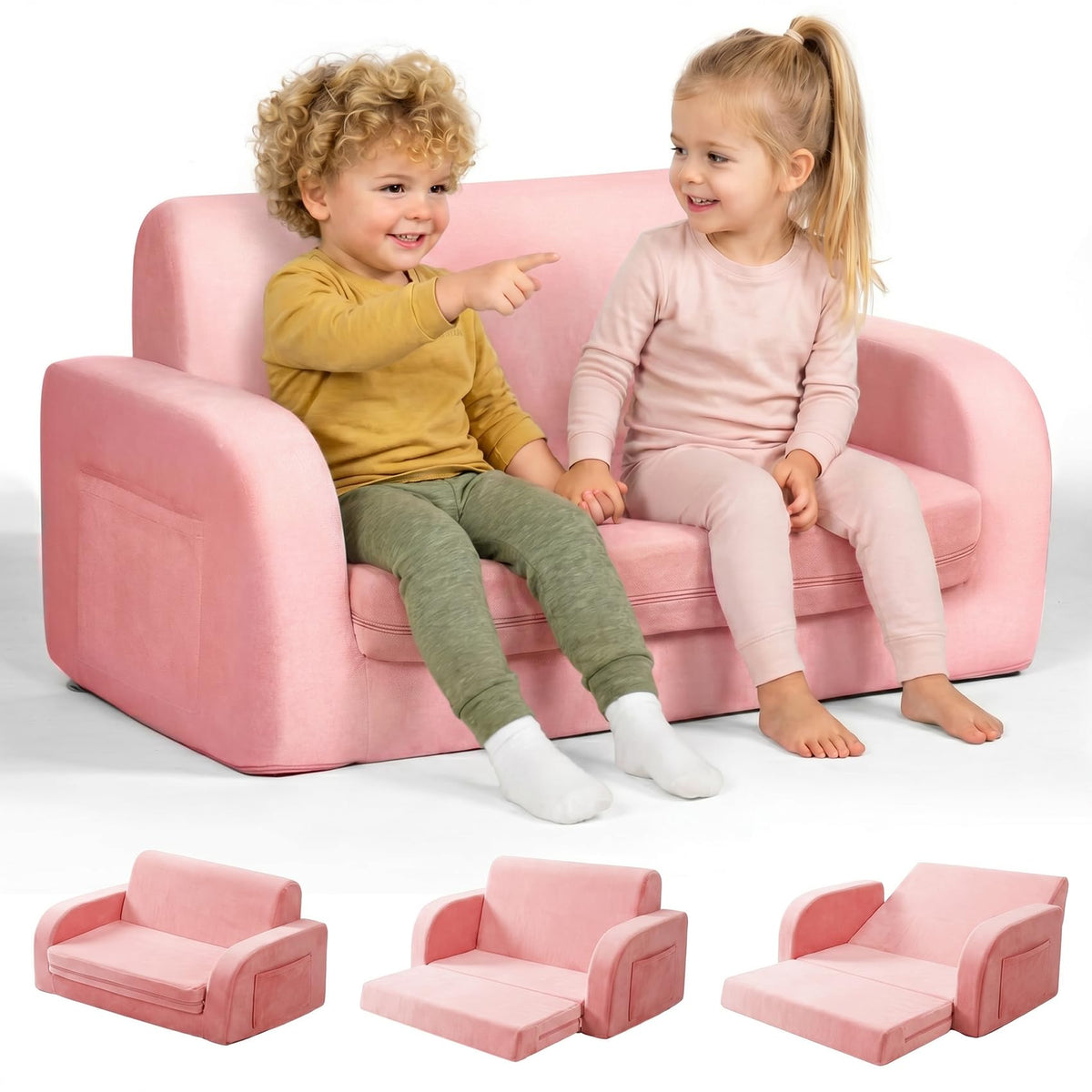 little dove 3-in-1 Extra Wide Convertible Kids Couch, Flip Open Kid Sofa, Machine-Washable Kid Couch for Girls, Kids Sofa for Fun Playtime, Gray