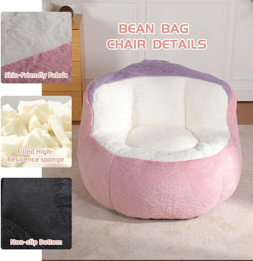 Oversized Bean Bag Chairs, Memory Foam Boneless Lazy Sofa, Faux Fur Floor Comfy Lounger, No Assembly Required for Bedroom, Apartment and Living Room (Pink)