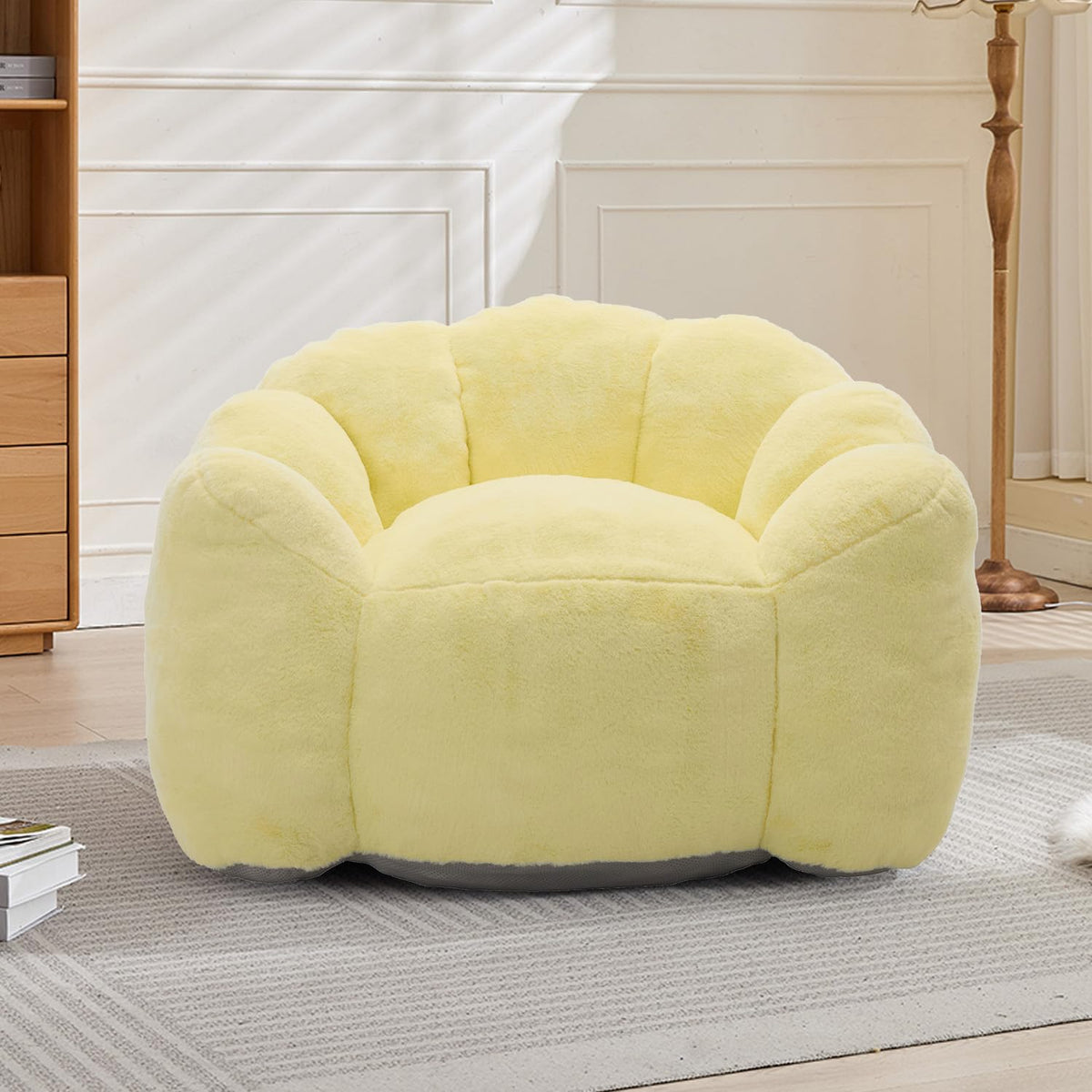 Pink Compression Bean Bag Chair for Adults, Comfy Flowers Beanbag Chairs with Curved Backrest, Soft Floor Singe Sofa with Pull Ring, No Assembly Required (Pink)