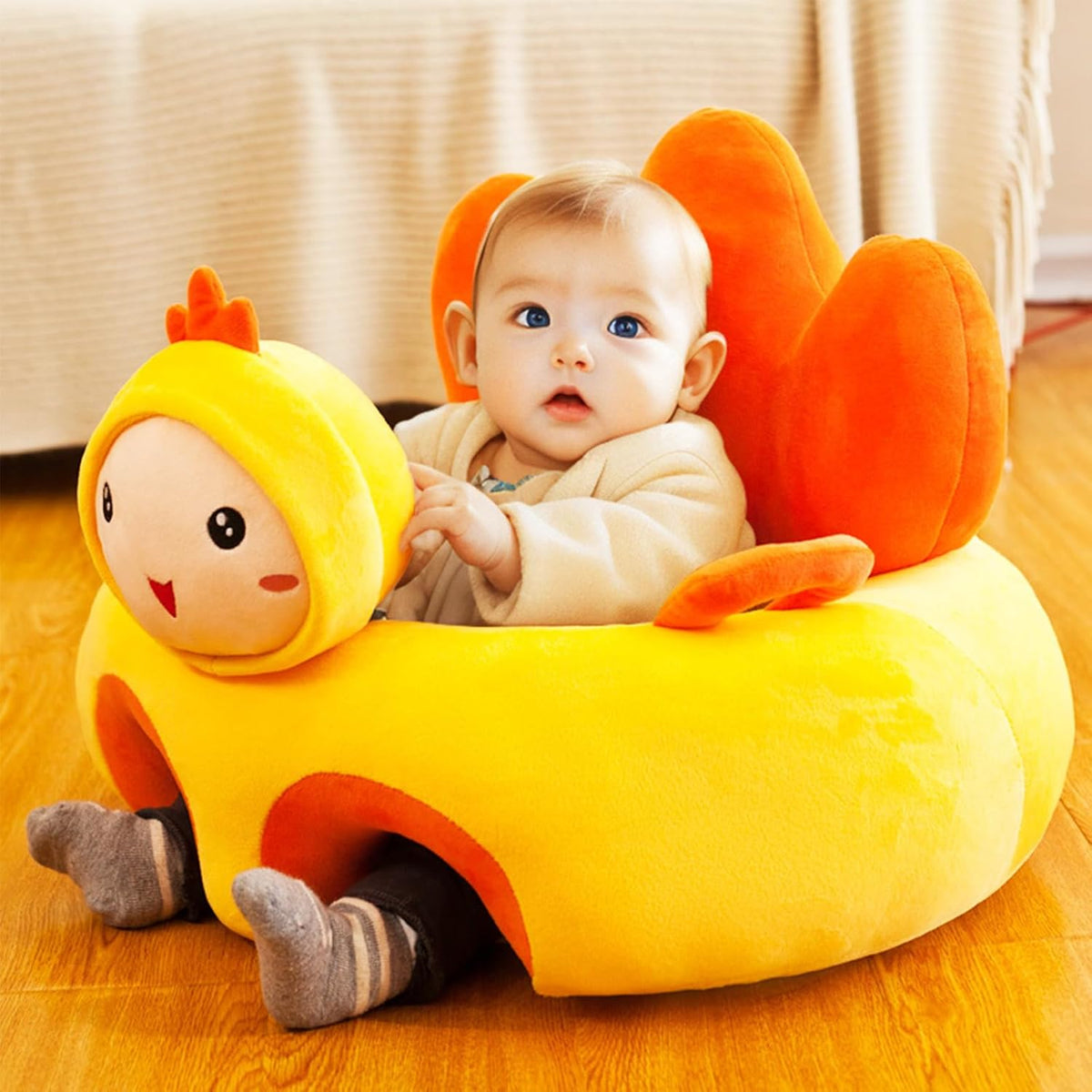 Baby Seat for Babies 3 Months & Up, Sit Me Up Floor Seat for Infants, Cartoon Back Head Support Sitting Infant Sofa, Toddler Plush Animal Shaped Learning Sitting Up Chair (Cow)