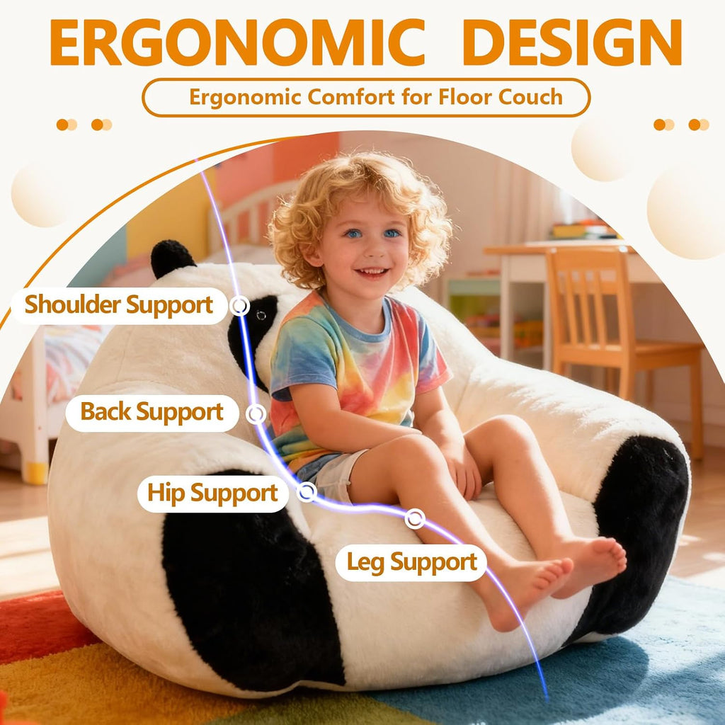 Majnesvon Panda Kid Bean Bag with Filler, Small Beanbags for Kids, Fluffy Bean Bag Chair & Single Seat Sofa for Bedroom Living Room Children's Room