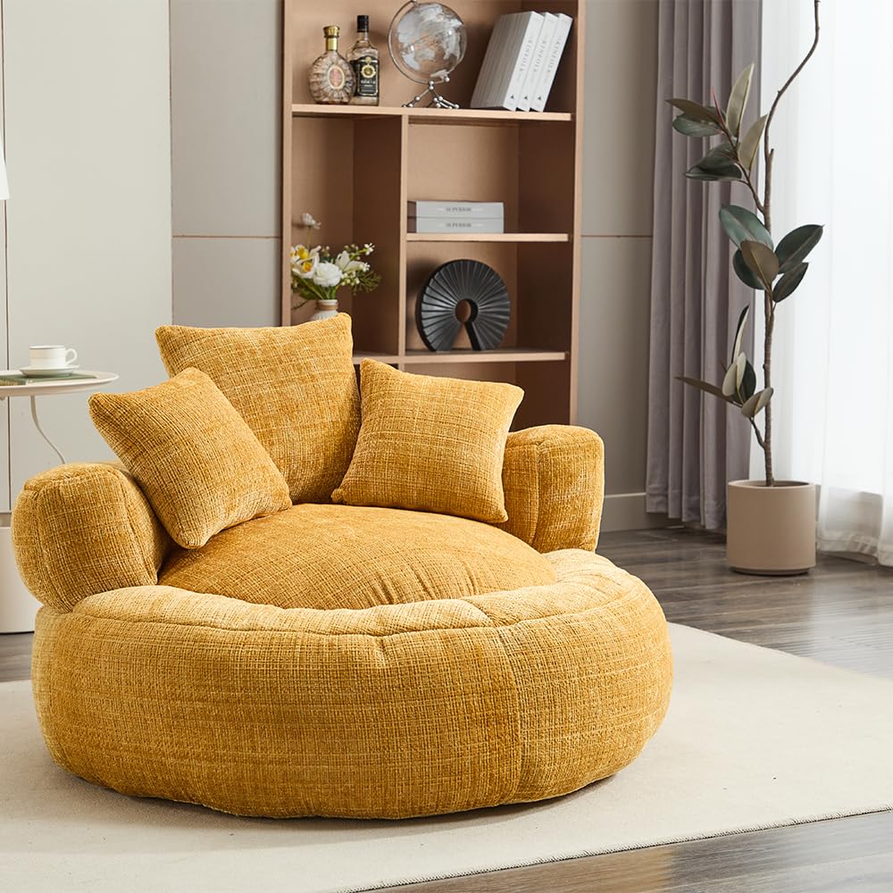 Bean Bag Chair with Pillows,No Assembly Boneless, Easy-Clean Round Beanbag