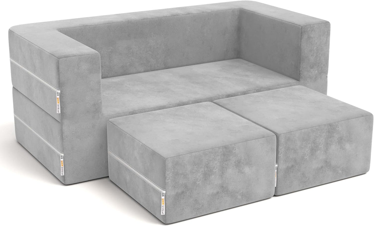 Jaxx Zipline Kids Modular Loveseat & Ottomans/Fold Out Lounger, Platinum