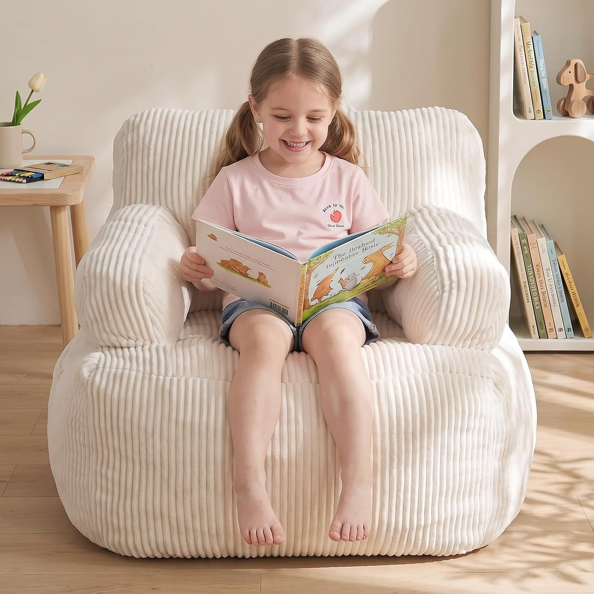 Bean Bag Chairs for Kids, Comfy Bean Bag Sofa for Boys & Girls, Beige