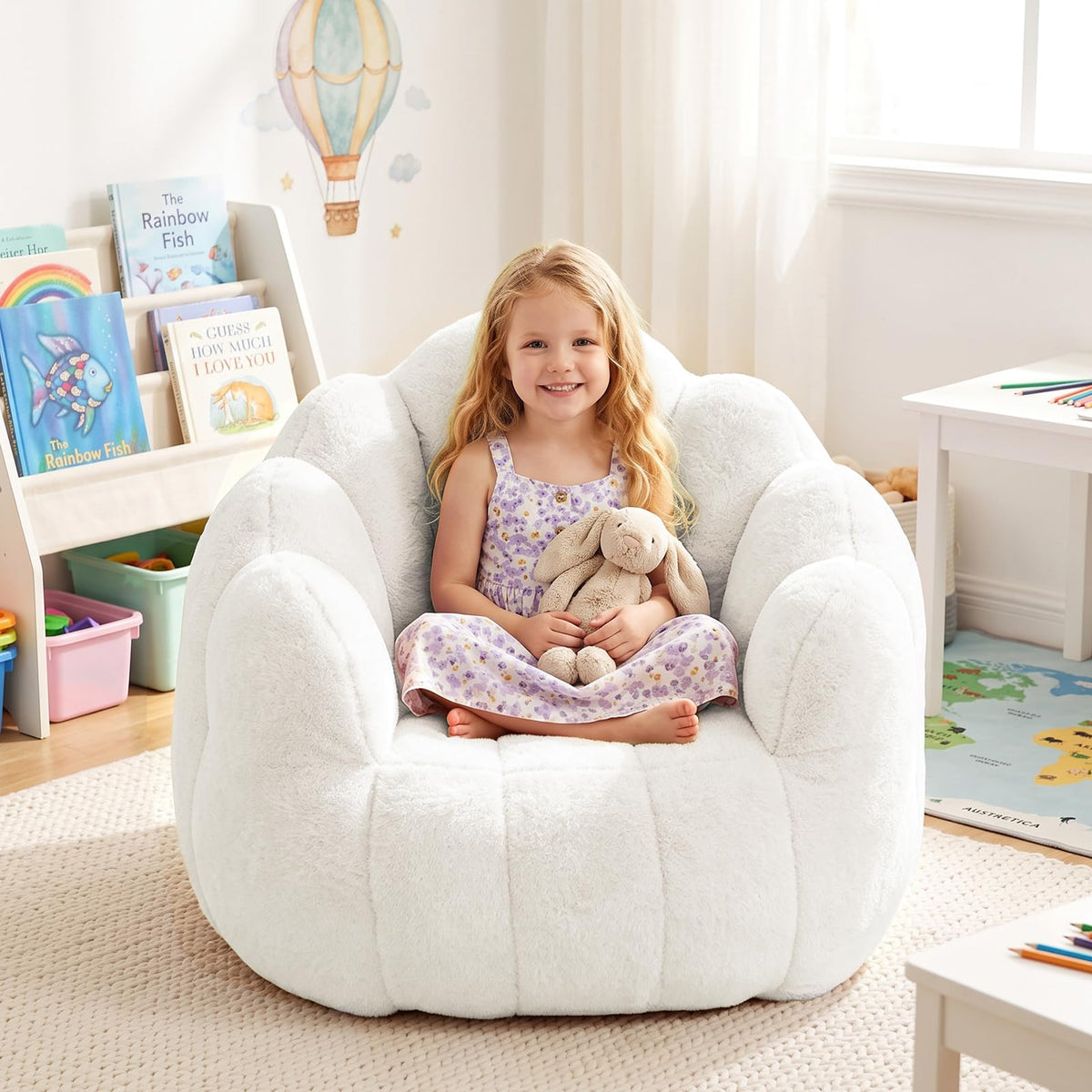 Kids Bean Bag Chair, Comfy Bean Bag Sofa with Handle for Boys Girls, Green