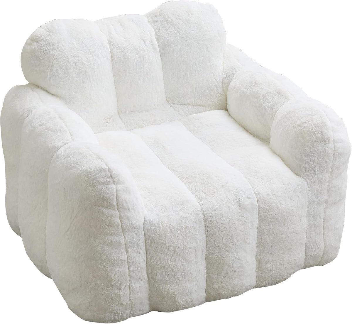 Lotus Flower Plush Single Sofa Chair, White, Super Soft Lazy Bean Bag Chair, 41.34 x 35.44 x 29.53 inches, Weight Capacity 380 lbs, for Living Room Bedroom