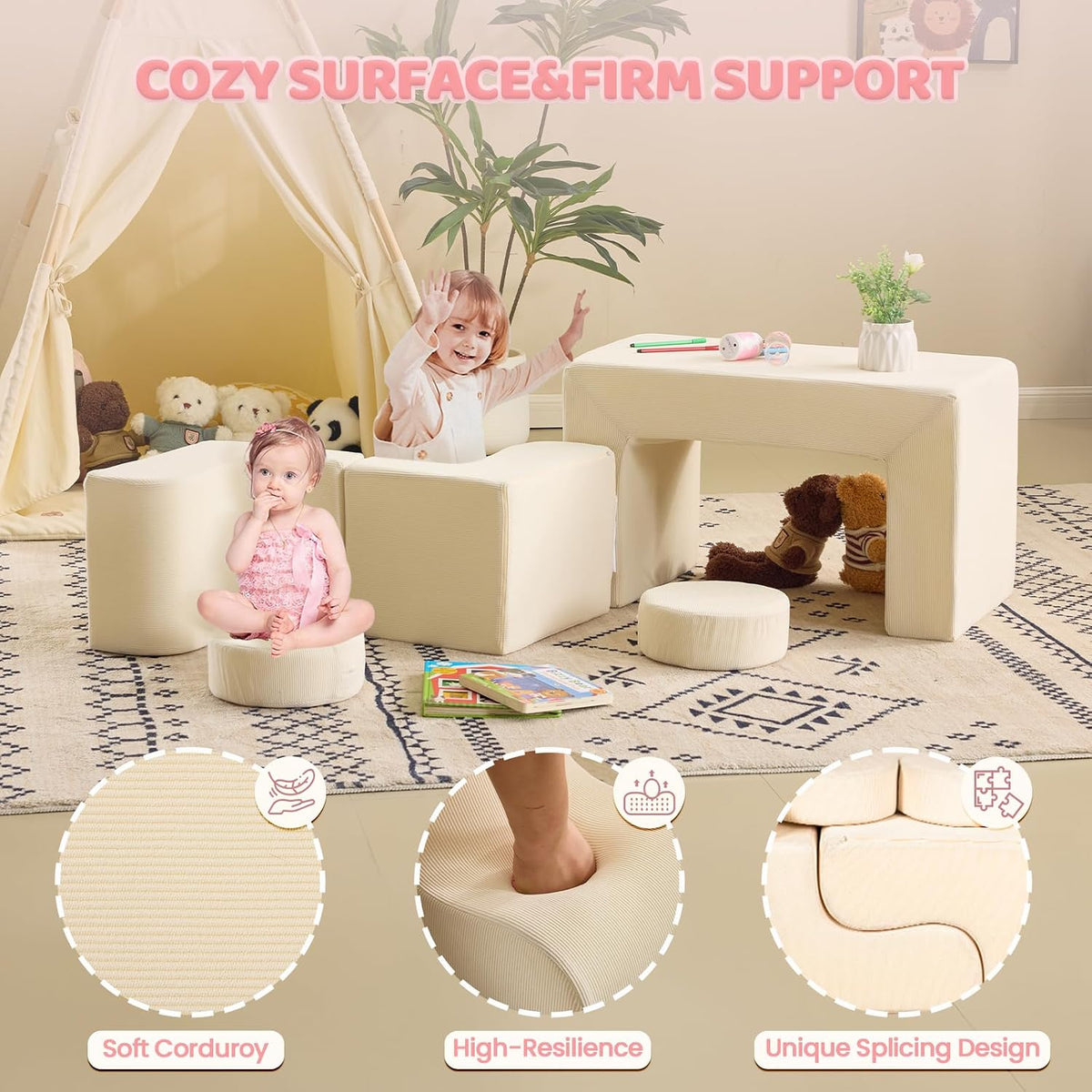 VALUE BOX Kids Bean Bag Chair, Corduroy Soft Bean Bag Sofa, Foam Lounger Suitable for Kids Room and Playroom, Beige