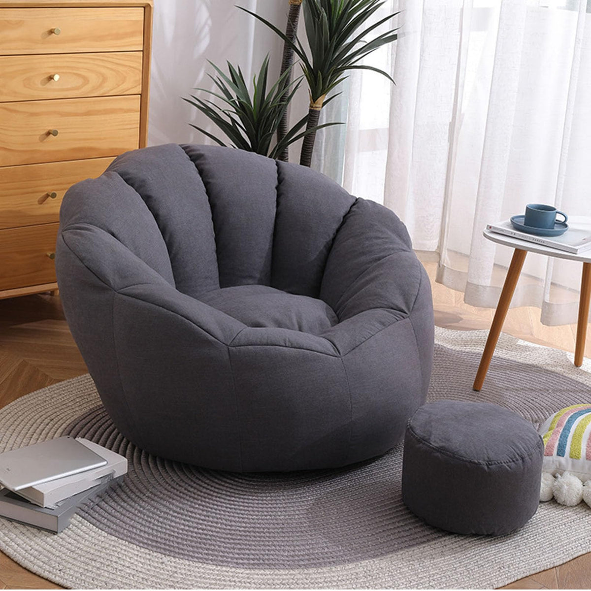 Ultra Soft Bean Bag Chair Cover, Stuffed Animal Storage Bean Bag Cover (No Filler) Soft Premium Stuffable Bean Bag Chair Cover Leakproof Furniture Protector,Grey Yellow,78x78x68cm